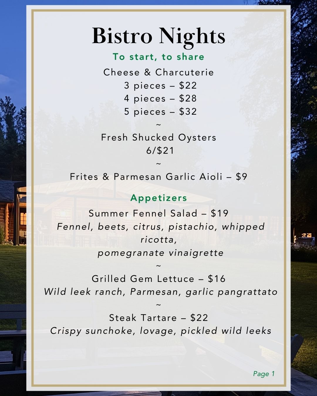 Bistro Tuesdays Menu 2026