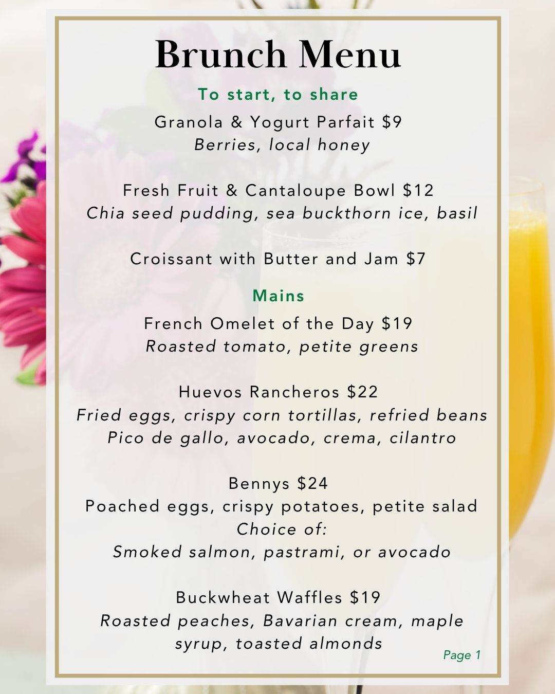 Brunch Menu 2026